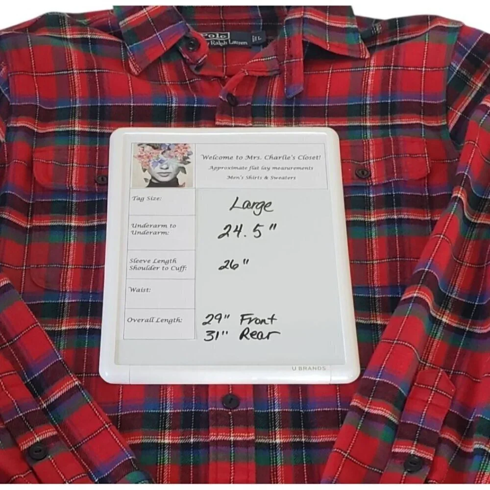 Vtg Polo Ralph Lauren Men's LG Red Plaid Flannel Long Sleeve Work Shirt Gorpcore